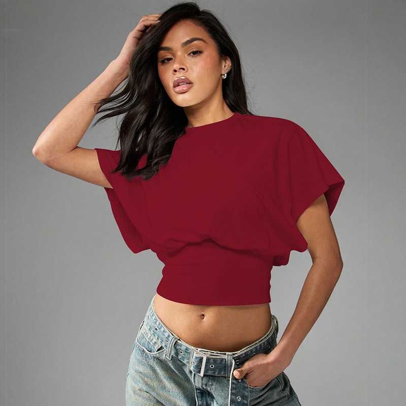 T-shirt court gris uni décontracté et tendance 2025 pour femme, hauts corset à col rond, streetwear pour filles, tee-shirts courts printemps-été