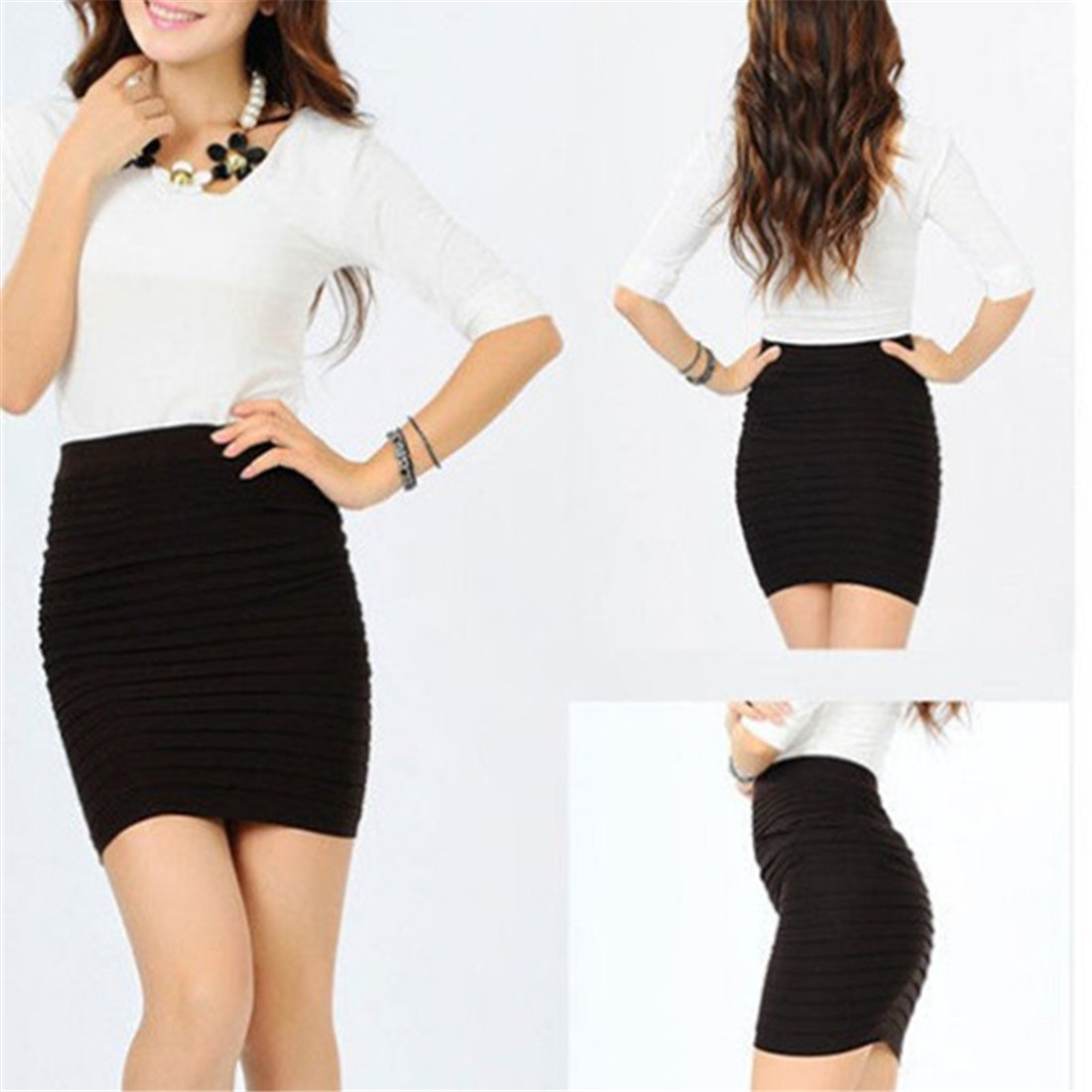 Jupe plissée élastique taille haute pour femme, mini-jupe, drapée, mince, sexy, bureau, été