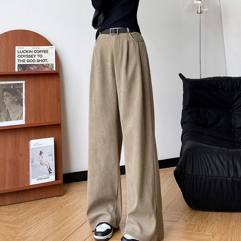 Pantalon droit taille haute en velours côtelé pour femme, pantalon large, vêtements décontractés pour femme, fjFemale, automne, hiver, nouveau