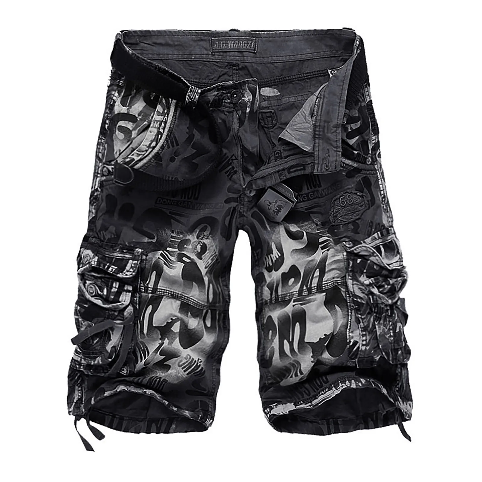 Short Cargo camouflage pour hommes, coupe décontractée, avec poches, pour l'extérieur, pantalon de rue en coton, grande taille, surdimensionné