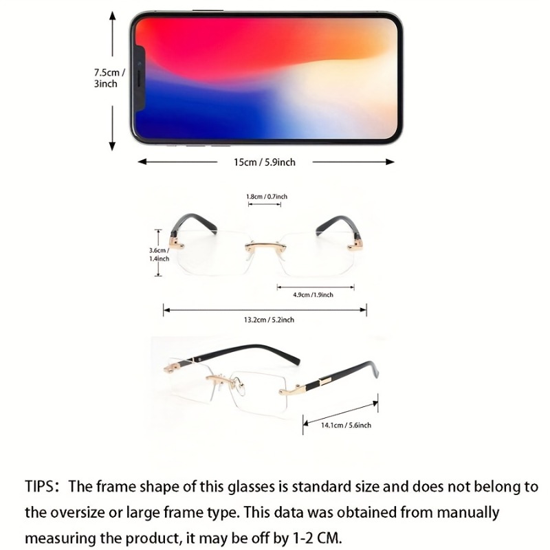 1 paire de lunettes carrées sans monture minimalistes et tendance pour hommes, adaptées à un usage quotidien, à la maison et pour la photographie