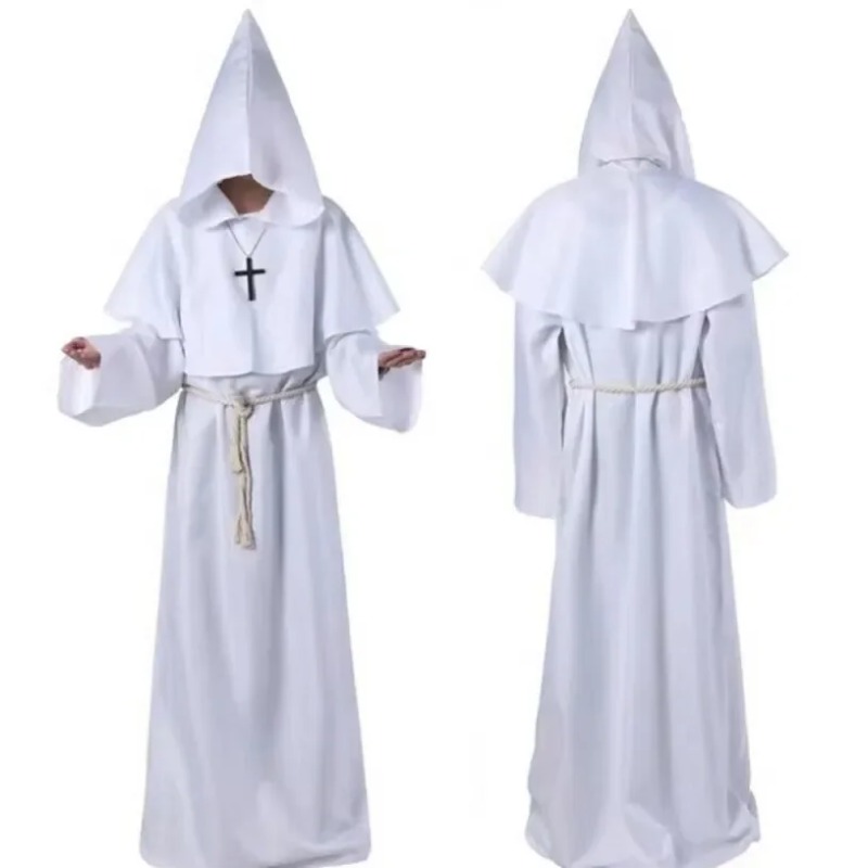 Robe de prêtre rétro, Costume de Cosplay d'halloween, magicien fantaisie Punk, masque de cape, Robe de moine médiévale, capuche de moine