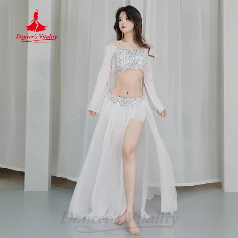 Vêtements d'entraînement de danse du ventre pour femmes, ensemble confortable et léger en maille à paillettes, Costumes de spectacle de danse orientale pour filles