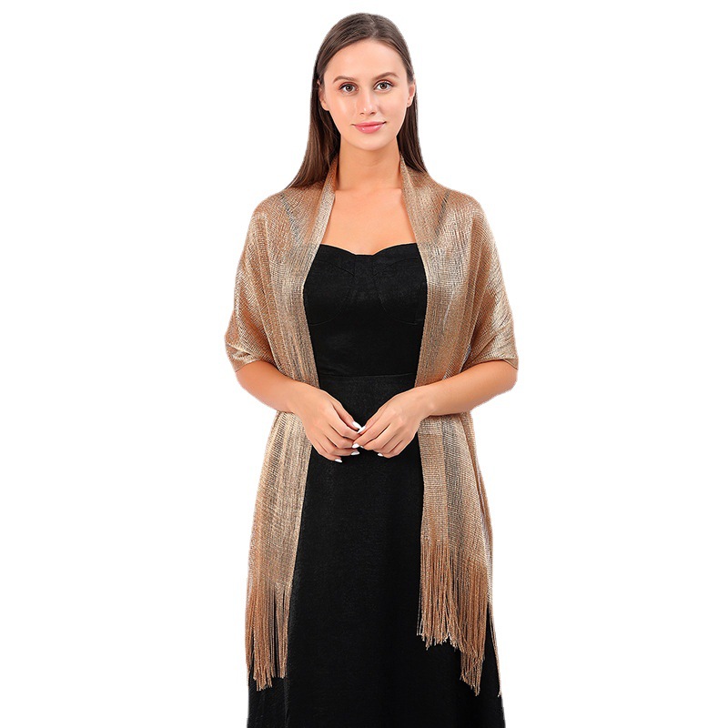 Foulard en soie métallique, accessoire de robe de soirée de mariée pour femmes, fête de mariage, bal de promo, châle de mariée, fil or argent ​