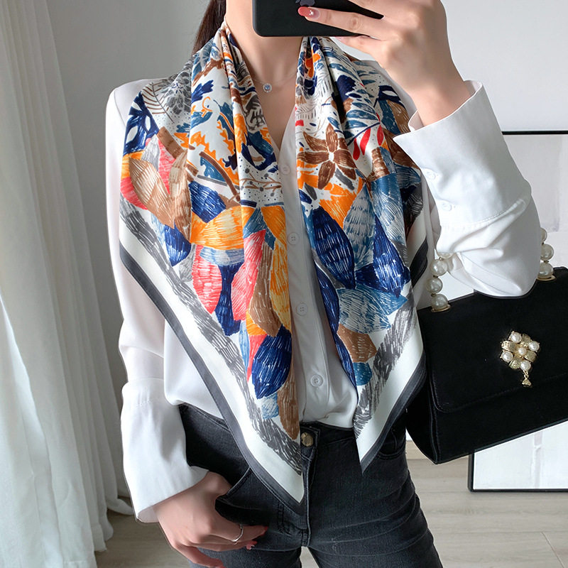 Nouvelle écharpe de luxe en soie sergée fine de 90 cm pour l'été, grand châle carré, foulard pour femme, imprimé Népal, voile pour femme