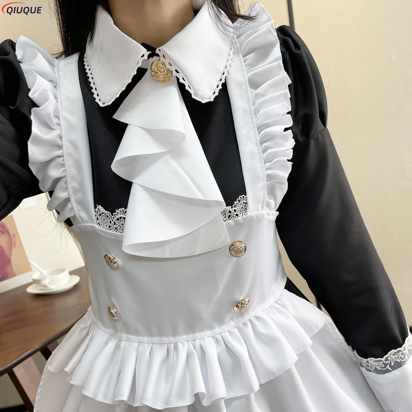 Tenue de demoiselle d'honneur pour femmes, robe Lolita, Costume de café mignon Kawaii, uniforme pour hommes noirs et blancs, robe tablier Long, Costume de Cosplay Mucama