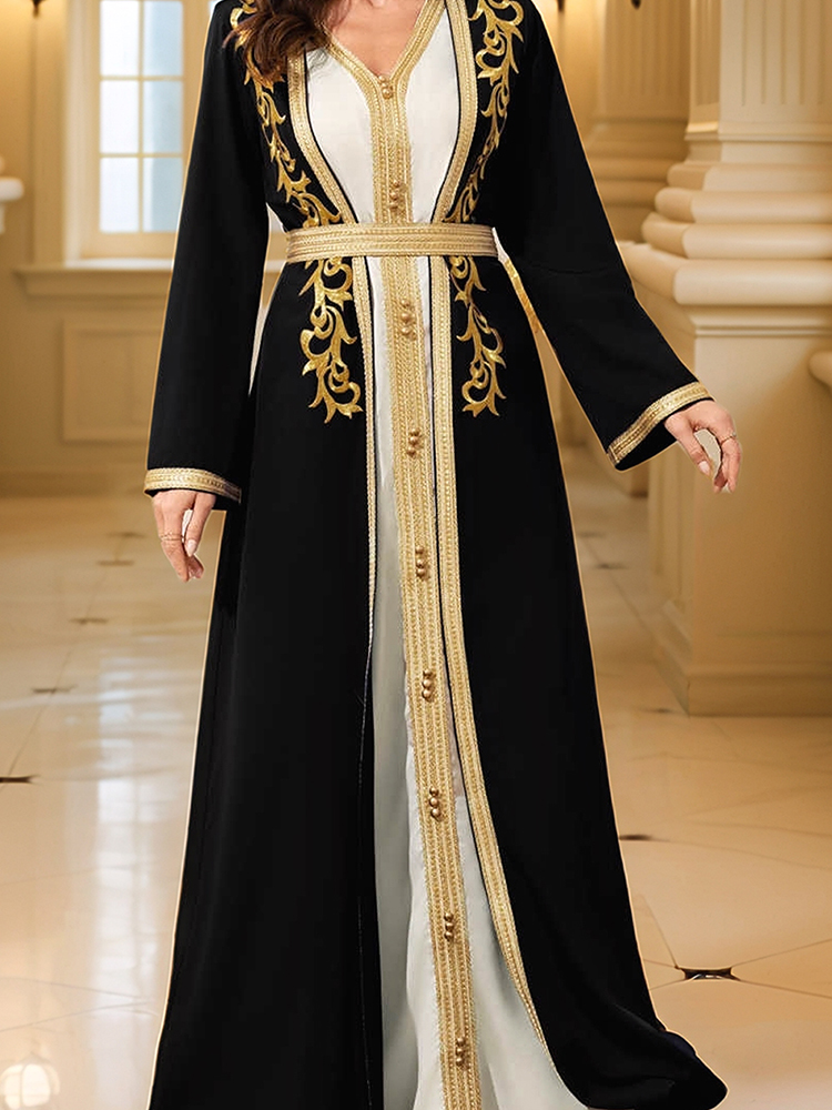 Robe musulmane du moyen-orient pour femmes, caftan marocain Abaya, Robe Eid brodée en or, robes islamiques