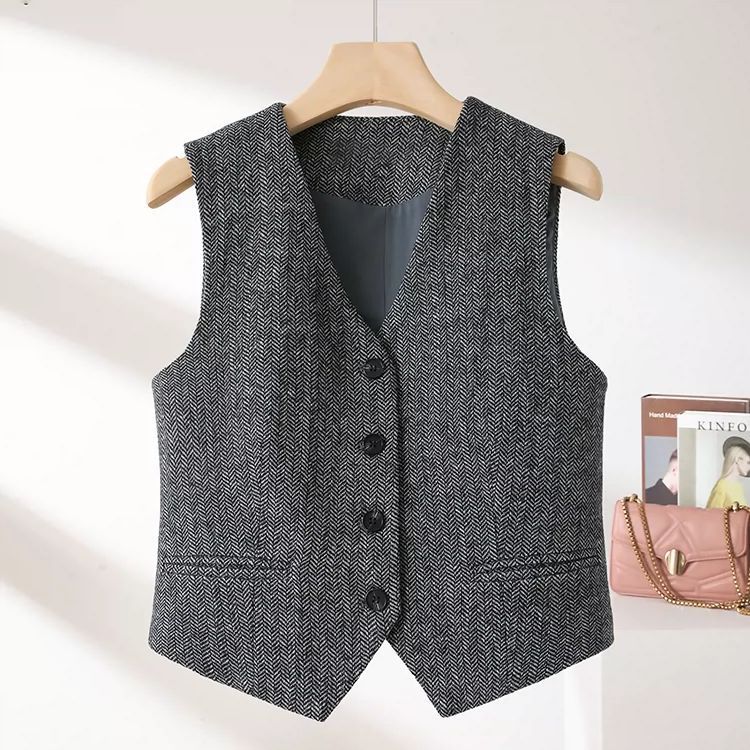 Gilets sans manches pour femmes, décontracté, col en V, boutons, chemise de smoking d'affaires formelle, coupe cintrée, Blazer court