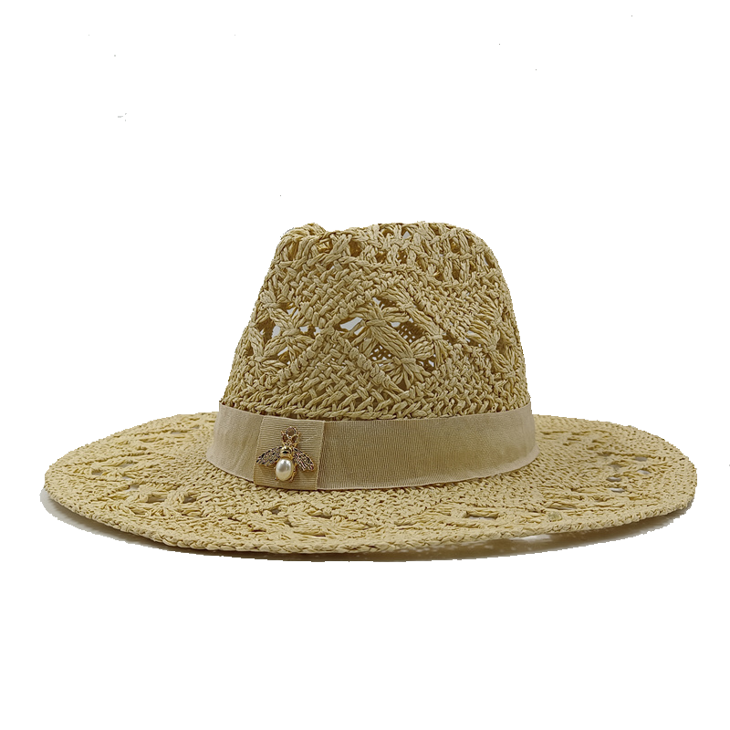 Chapeau de paille d'abeille d'été pour femmes et hommes, chapeaux de Cowboy, petite abeille ajourée, chapeau de soleil occidental à large bord, casquette de vacances