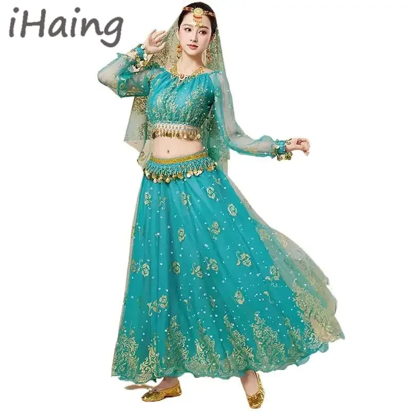 JasmineWomen – ensemble de costumes de danse du ventre de princesse arabe pour adultes, danse indienne Bollywood, Cosplay d'halloween, tenue fantaisie de jasmin