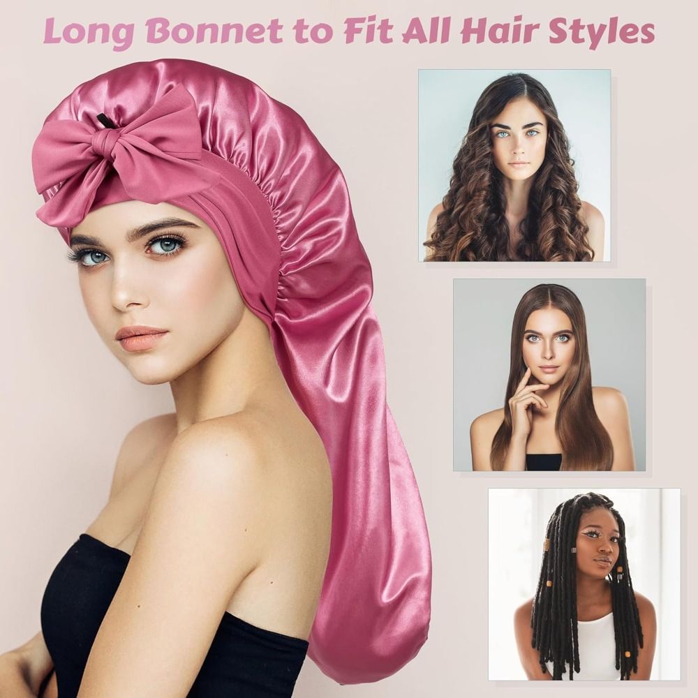 Bonnet en satin extra long doublé de satin pour cheveux bouclés, bonnet ajustable pour tresses, protection des cheveux, bonnet de nuit pour femmes