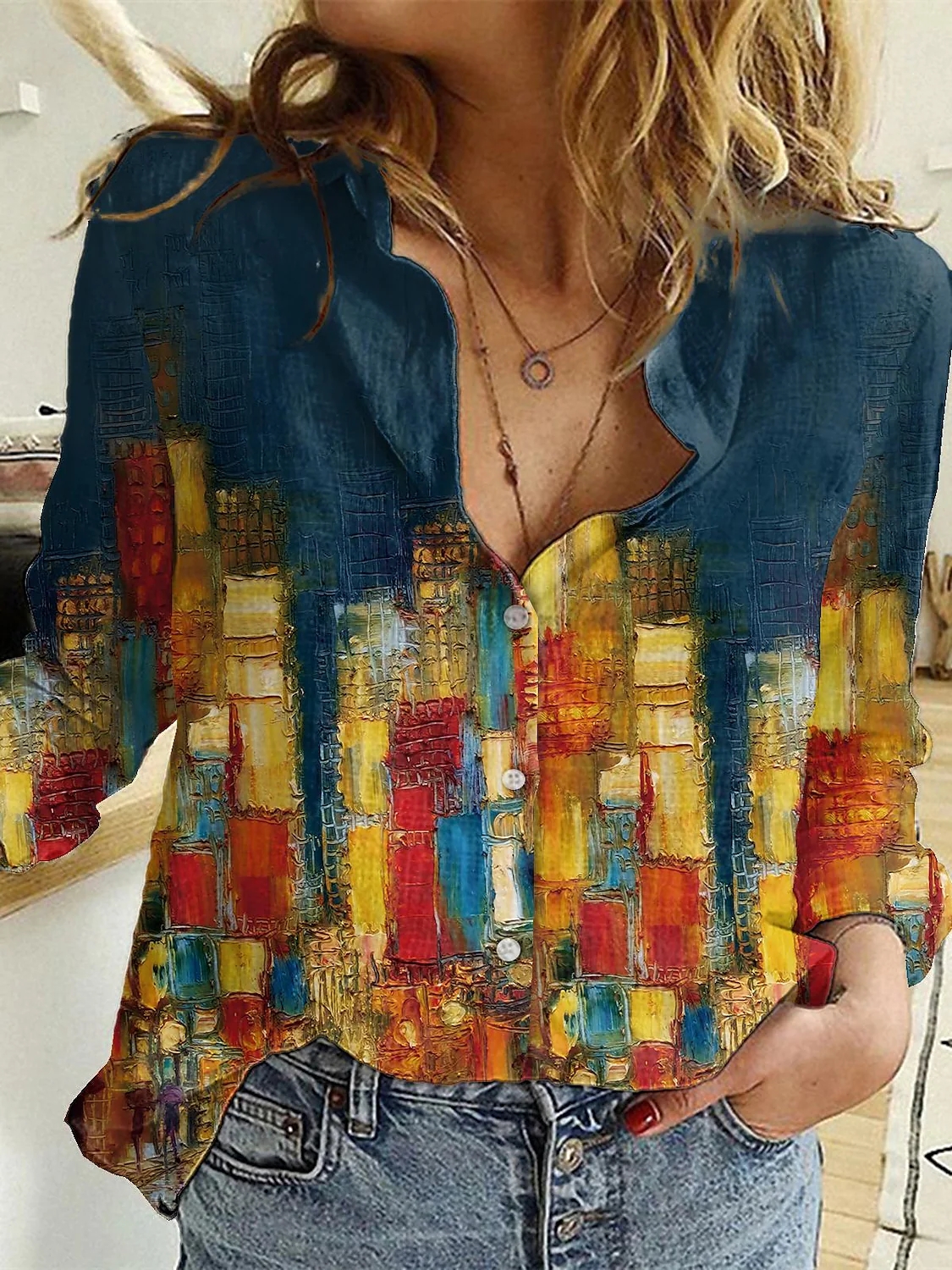 Chemise ample élégante pour femmes, mode tempérament décontracté, chemisier à manches longues, haut de week-end de vacances