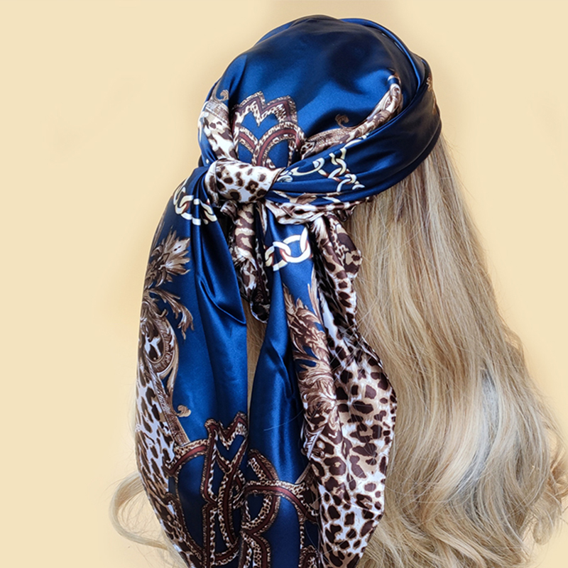 Foulard en Satin de soie imprimé pour femmes musulmanes, Hijab élégant, bandeau Bandana, design de marque