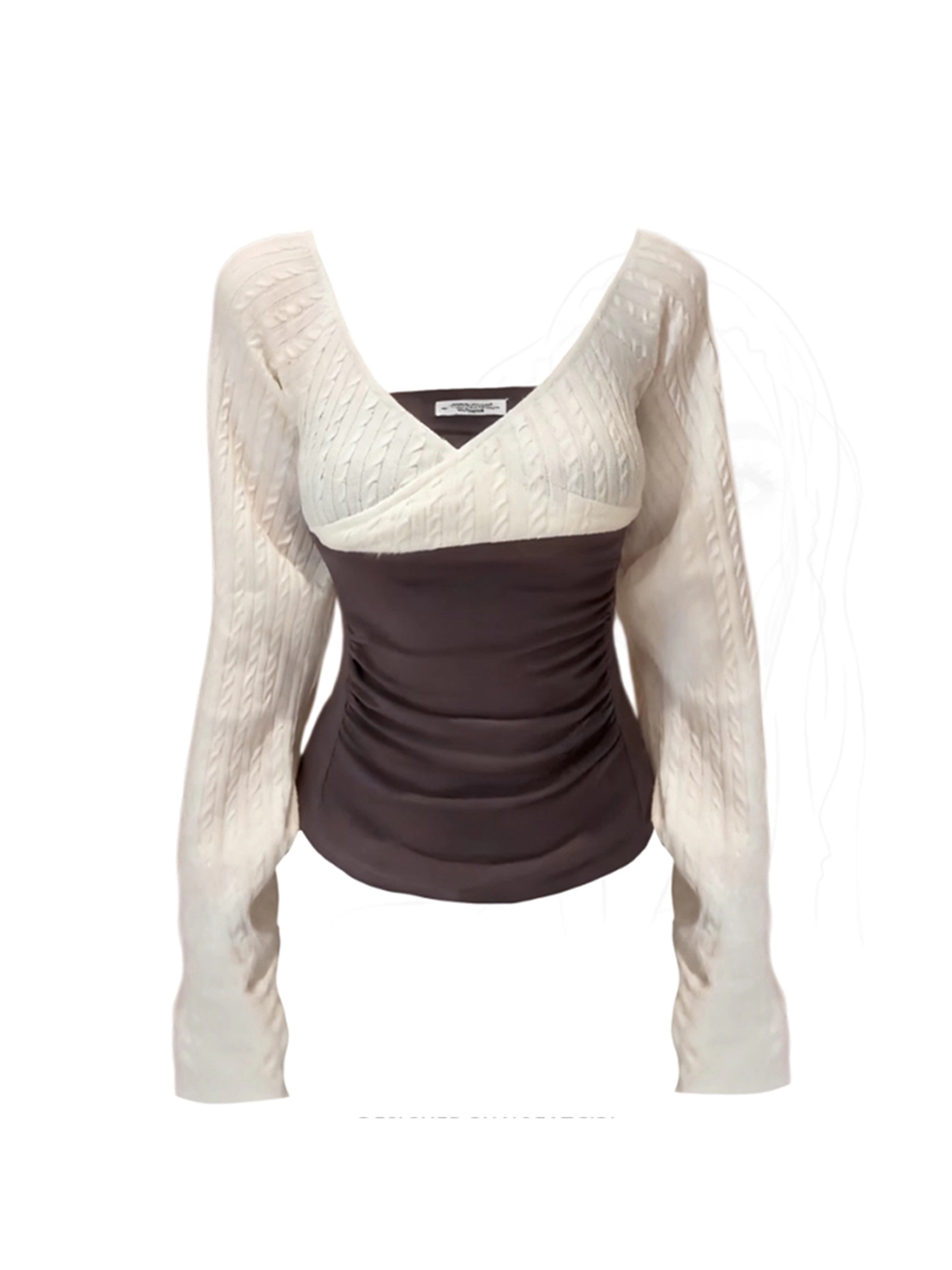 Femmes Beige Slash cou T-shirt Y2k Gyaru T-shirt Vintage esthétique à manches longues Patchwork tricot T-shirts 2000s vêtements automne 2025