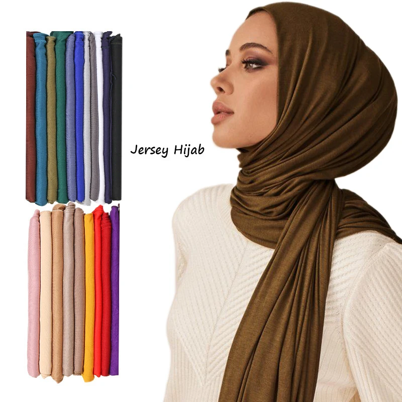 Écharpe Hijab en Jersey de coton Modal pour femmes, châle extensible, bandeau musulman uni, mode, couleur unie, Long silencieux 170x60cm