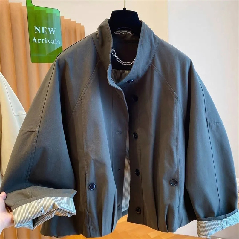 Femmes coréennes décontracté couleur blocage manteau femme mode col montant Patchwork vêtements d'extérieur printemps automne dames manches longues veste