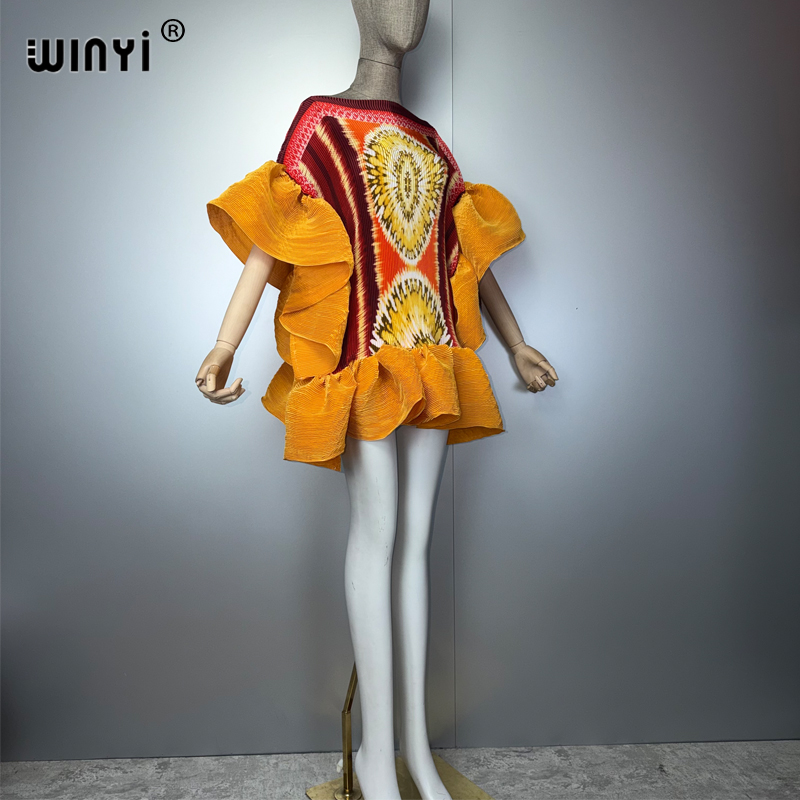 Robe courte plissée élastique décontractée WINYI pour femme, paréo de plage, caftan, abaya, tenue de soirée de luxe Dubaï, mode musulmane