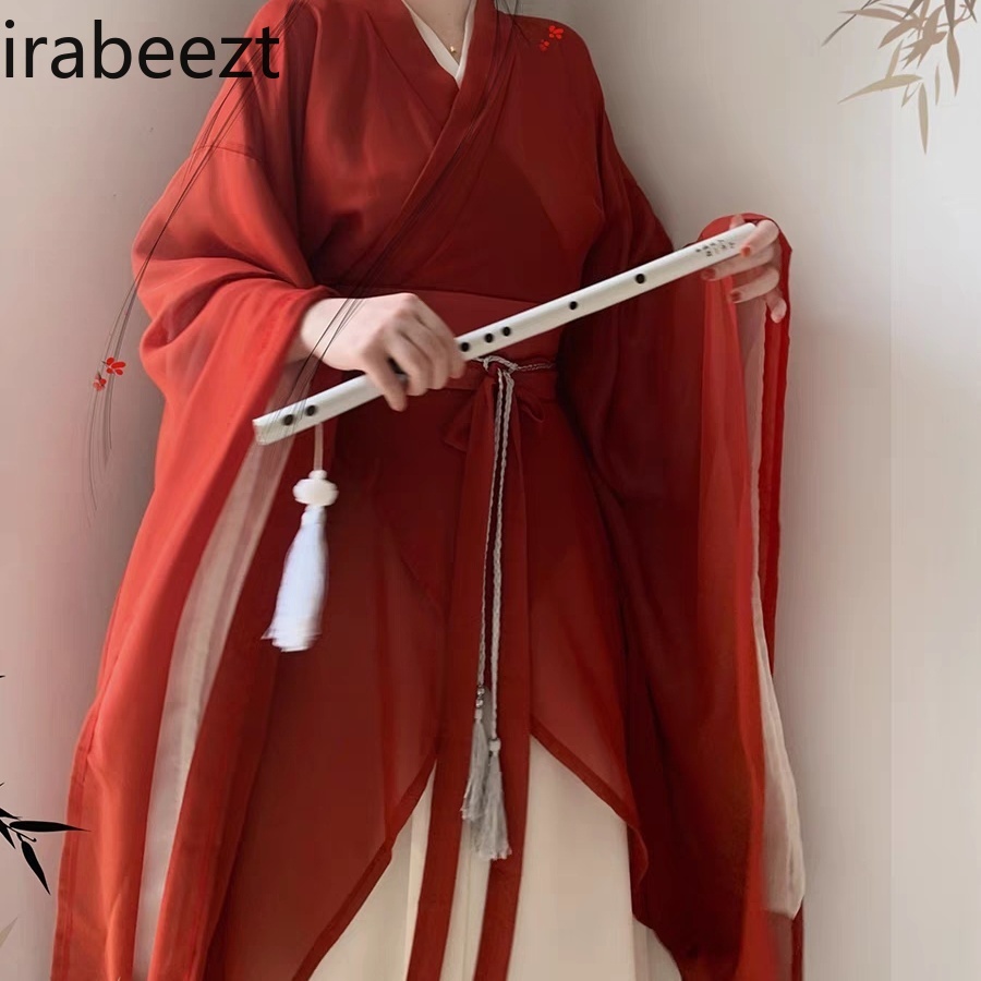 Wei Jin dynasties du sud et du nord Hanfu femmes mince grand col à manches Sexy ensemble complet robe traditionnelle chinoise pour les filles