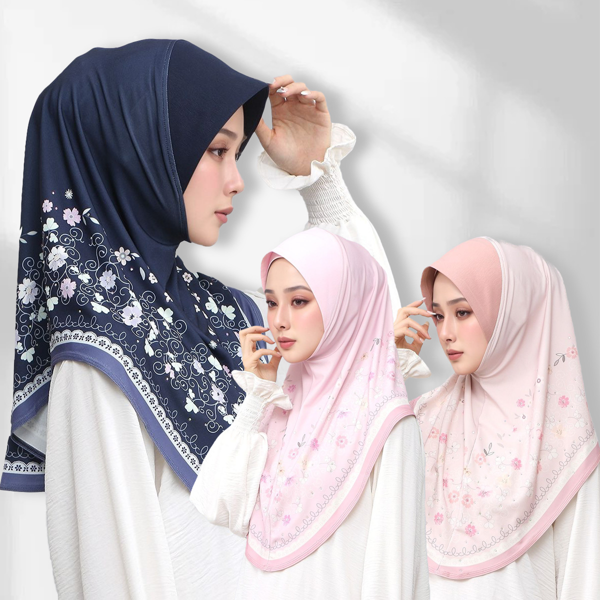 Mode femmes diamant Hijabs châle nouveau imprimé fleuri arabe élastique Ramadan tête enveloppement Bonnet malaisie longue écharpe foulards Turban casquette