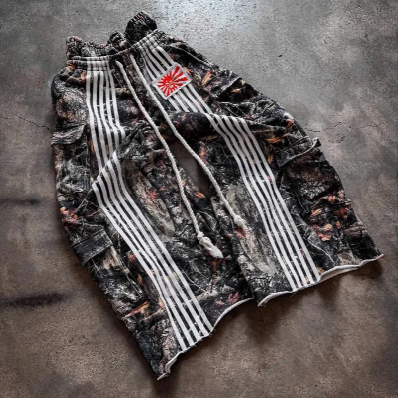Pantalon rayé à double taille, faux pantalon droit épissé deux pièces, pantalon de sport décontracté style hip-hop, unisexe