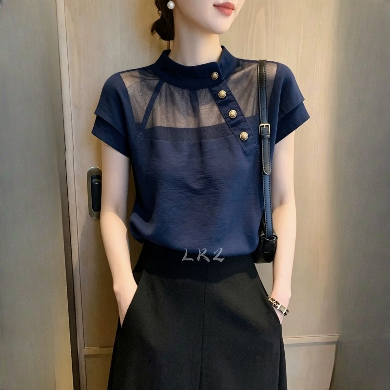 Chemisiers vintage patchwork pour femmes, chemises décontractées, mode ample, vêtements coréens décontractés d'été, hauts à manches courtes pour femmes