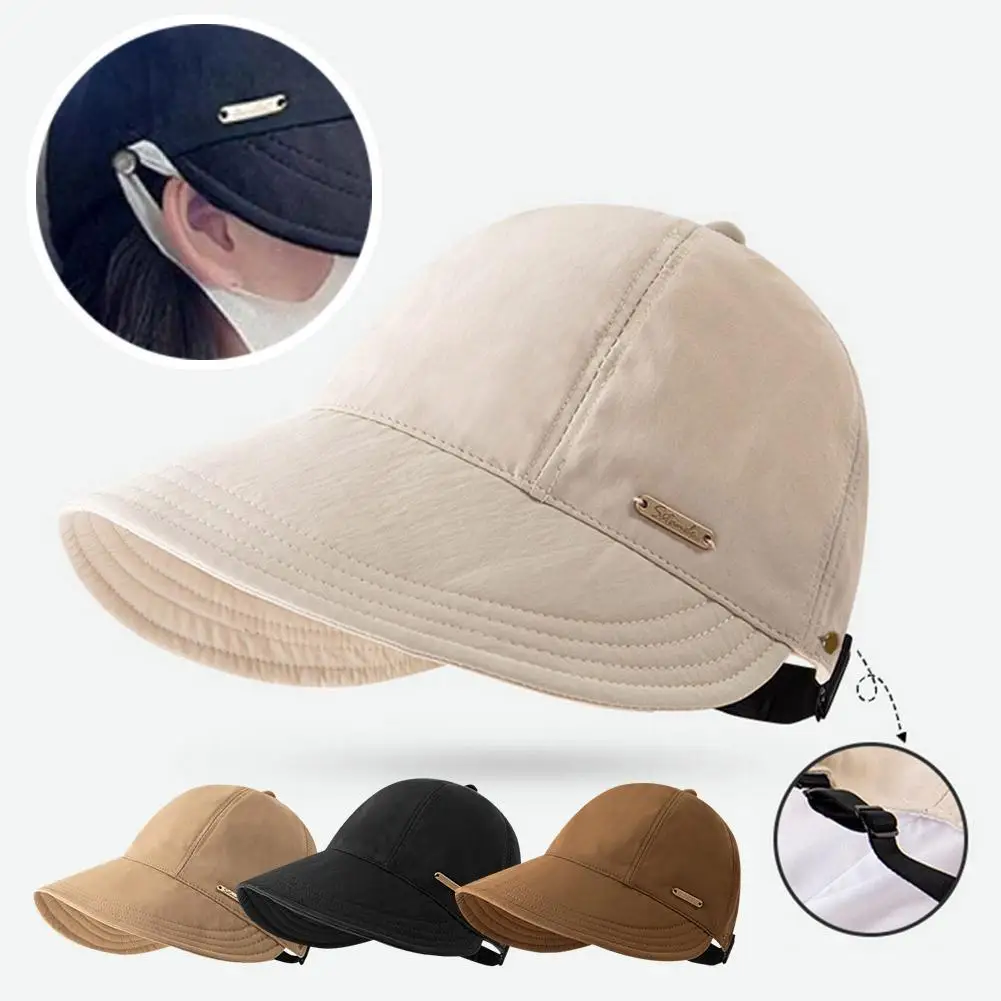 Chapeau de soleil d'été pour femme, casquette de baseball tendance à large bord, protection UV, idéale pour les voyages en extérieur et la plage, ajustable