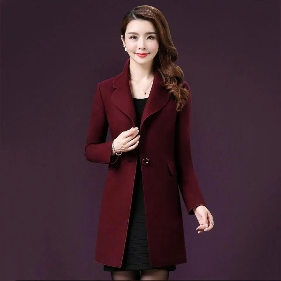 Manteau en laine élégant mi-long pour femme, mode automne-hiver, coupe ajustée, style coréen, décontracté, confortable, tissu polyester