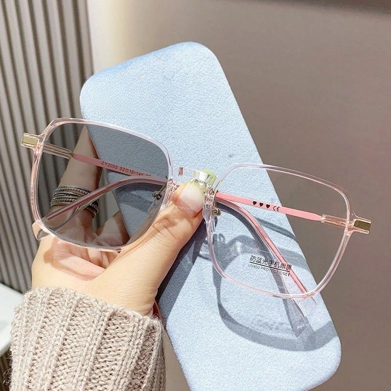 Lunettes photochromiques pour femmes, anti-lumière bleue, monture rose et bleue, grandes lunettes à changement de couleur