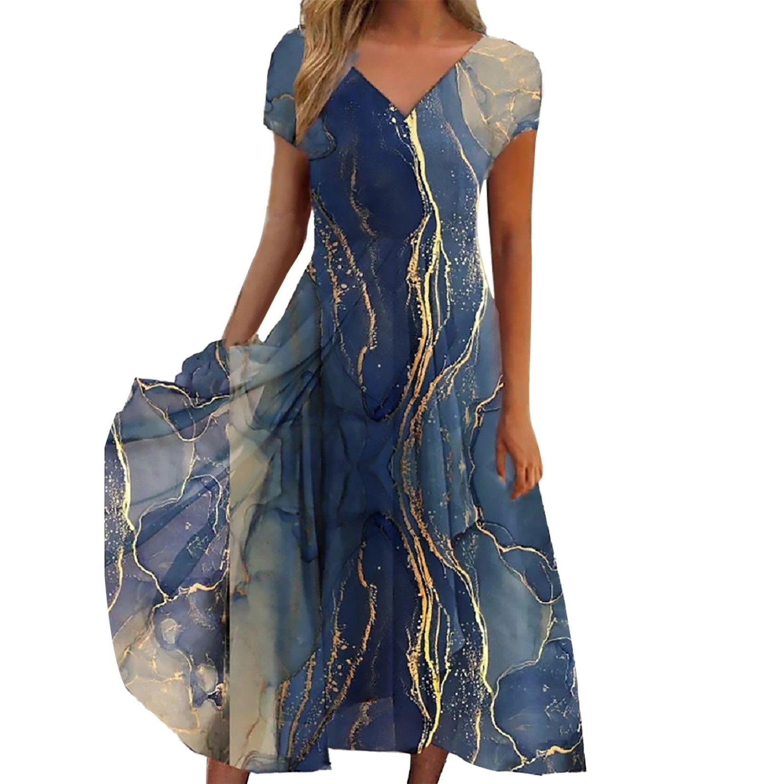Robe longue en mousseline de soie pour femmes, imprimé, manches courtes, col en v, Patchwork, grande taille, fluide, tenue de soirée, 5XL