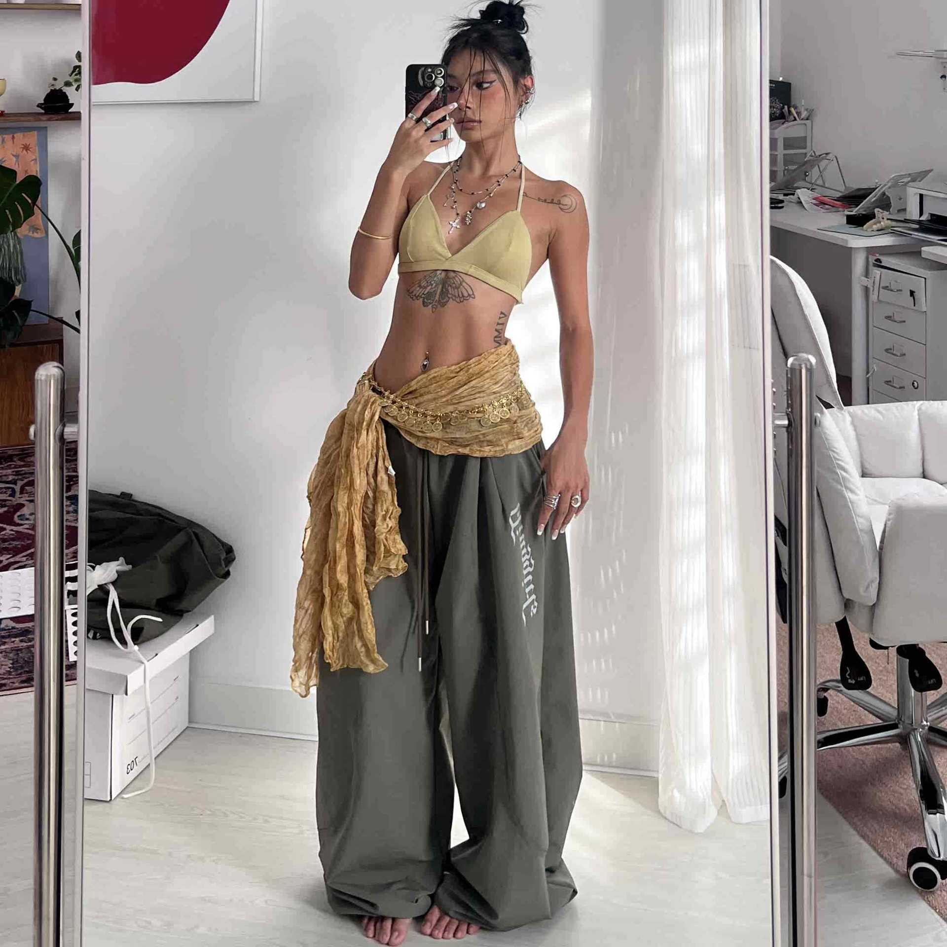 Écharpe de hanche de danse jazz – Chaîne de taille à franges à imprimé ethnique, accessoire de ceinture multifonctionnel avec style bohème pour la danse du ventre