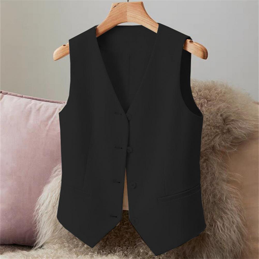 Gilet à simple boutonnage pour femmes, couleur unie, sans manches, col en V, coupe cintrée, Style d'affaires formel, Cardigan rétro, gilet de bureau et de mariage