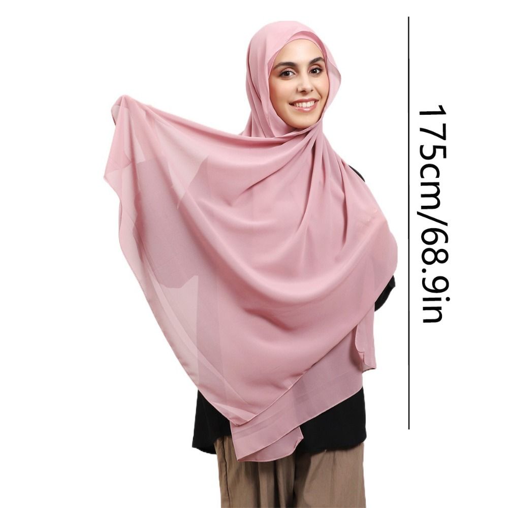 Hijab instantané 2-en-1 en mousseline avec aimants intégrés, couleur unie, long foulard musulman avec sous-bonnet, couvre-chef islamique confortable