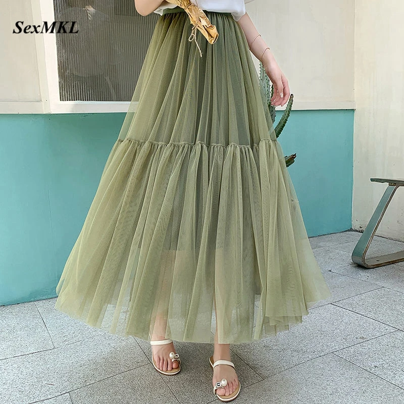 Vintage gothique noir blanc plissé longue Tulle Jupe Tutu Femme taille haute vacances piste maille jupes femmes 2024 Jupe décontracté