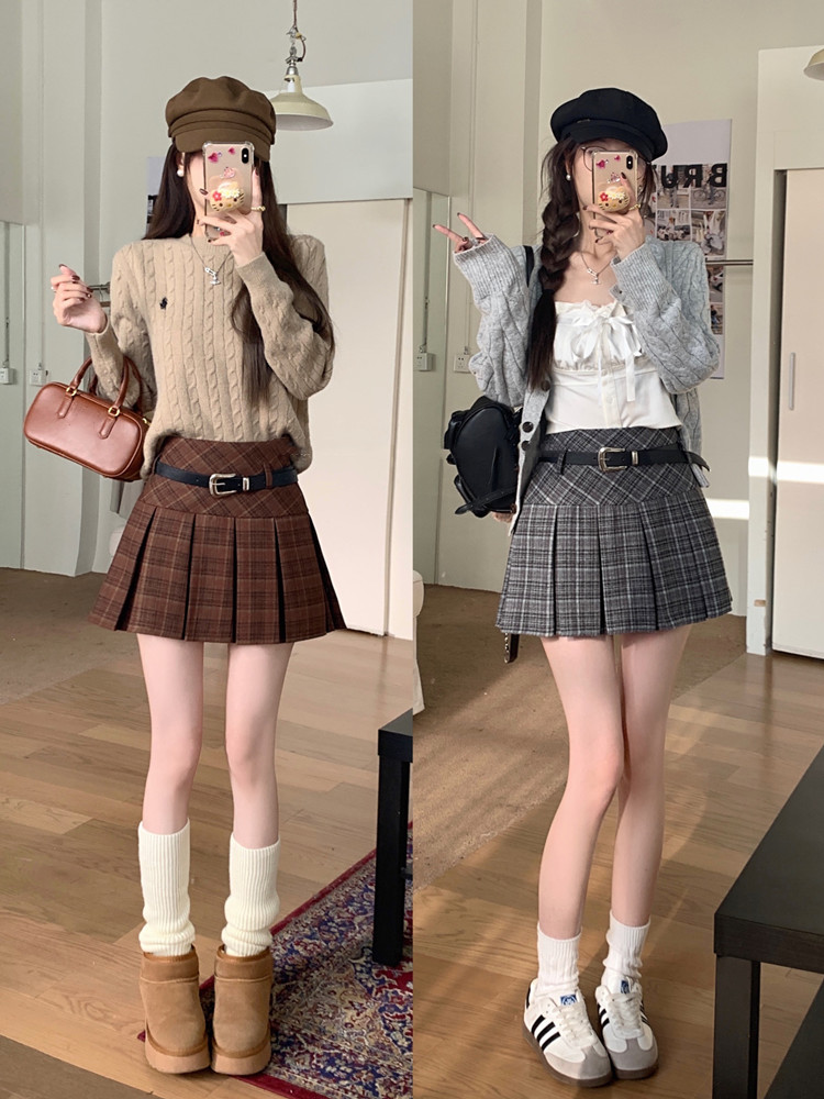 Style coréen hiver laine Kawaii Mini jupes femmes mode Y2K Streetwear Tartan plissé jupe à carreaux taille haute a-ligne jupe