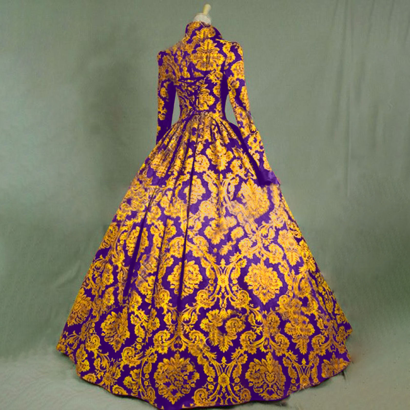 Robe de soirée victorienne pour femme, style bohème vintage, robe de bal médiévale, col montant, manches longues, longueur ras du sol, robe formelle