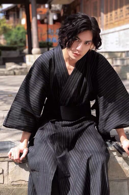 KIMONO YUKATA-Ensemble de pyjamas 95% coton pour hommes, robes longues avec ceinture, vêtements de nuit masculins, peignoir japonais traditionnel, mode d'été