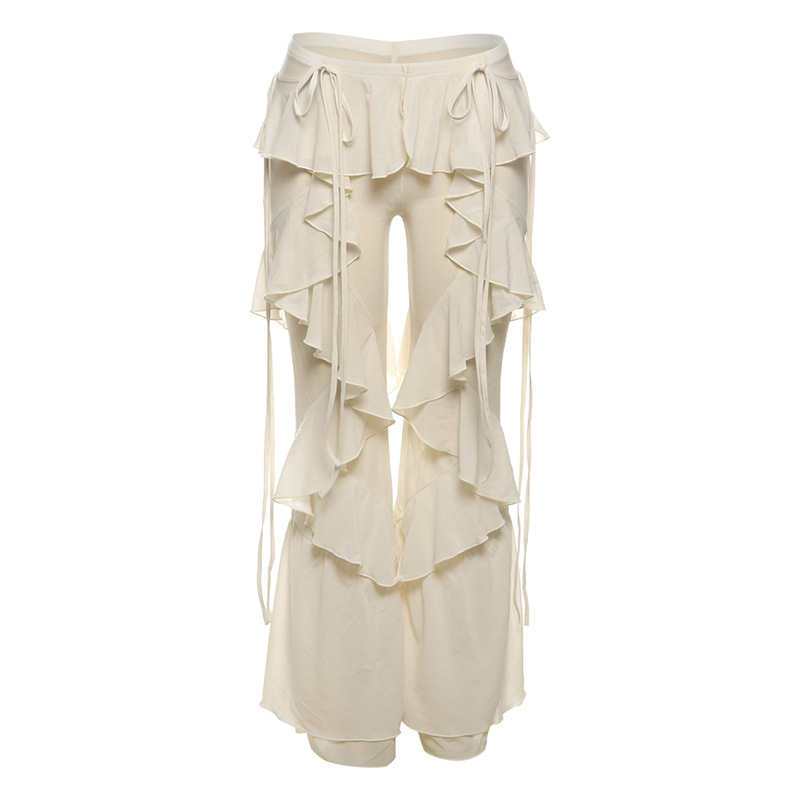 Couvre-up à volants pour femmes, vêtements de plage, tunique en coton blanc, pantalon en maille, jupe portefeuille, Cover-Up pour maillot de bain, été