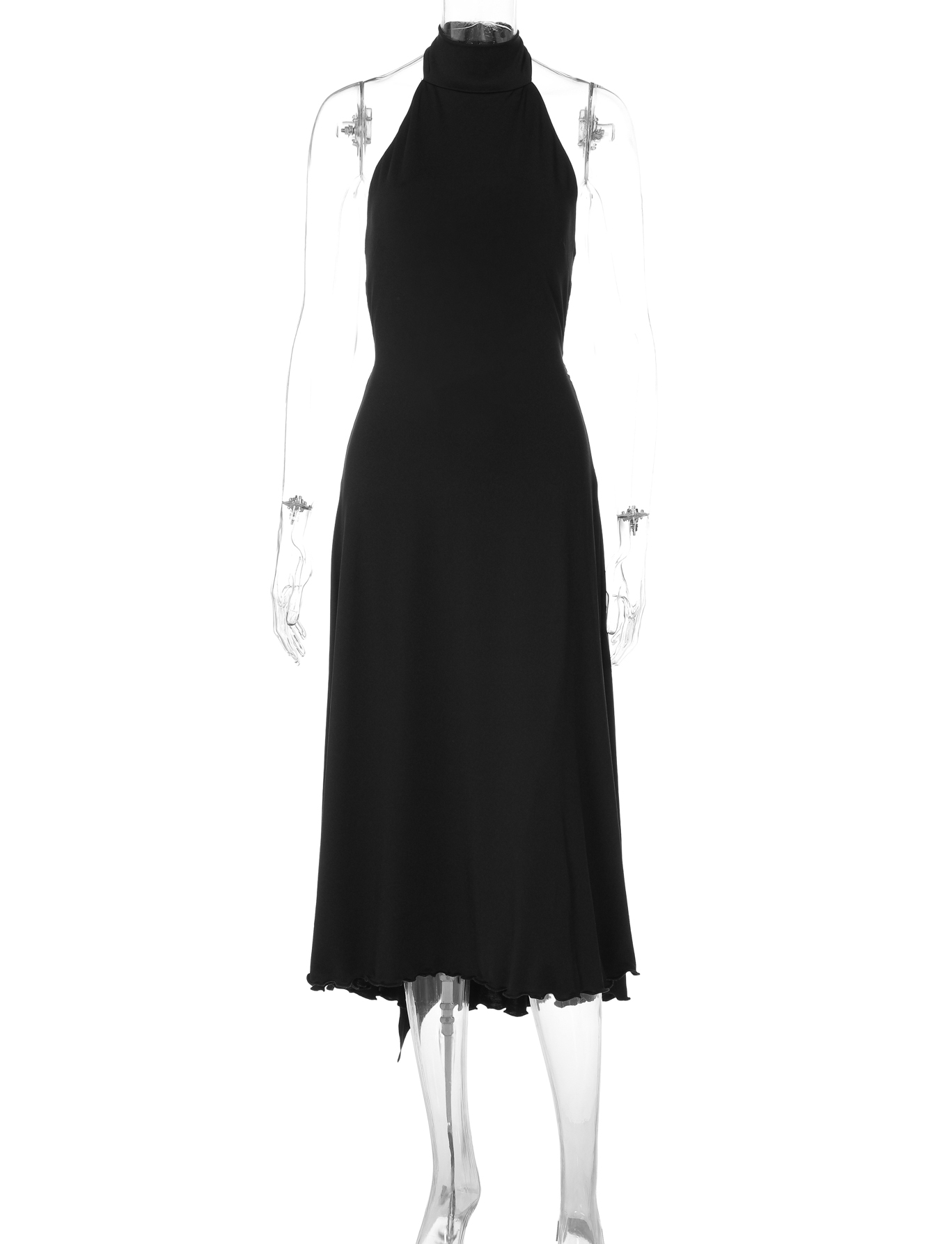 Dulzura Robe longue asymétrique à col licou, dos nu, plissée, coupe ajustée, avec ruban, unie, sexy et élégante, pour soirée, fête ou bal de promo