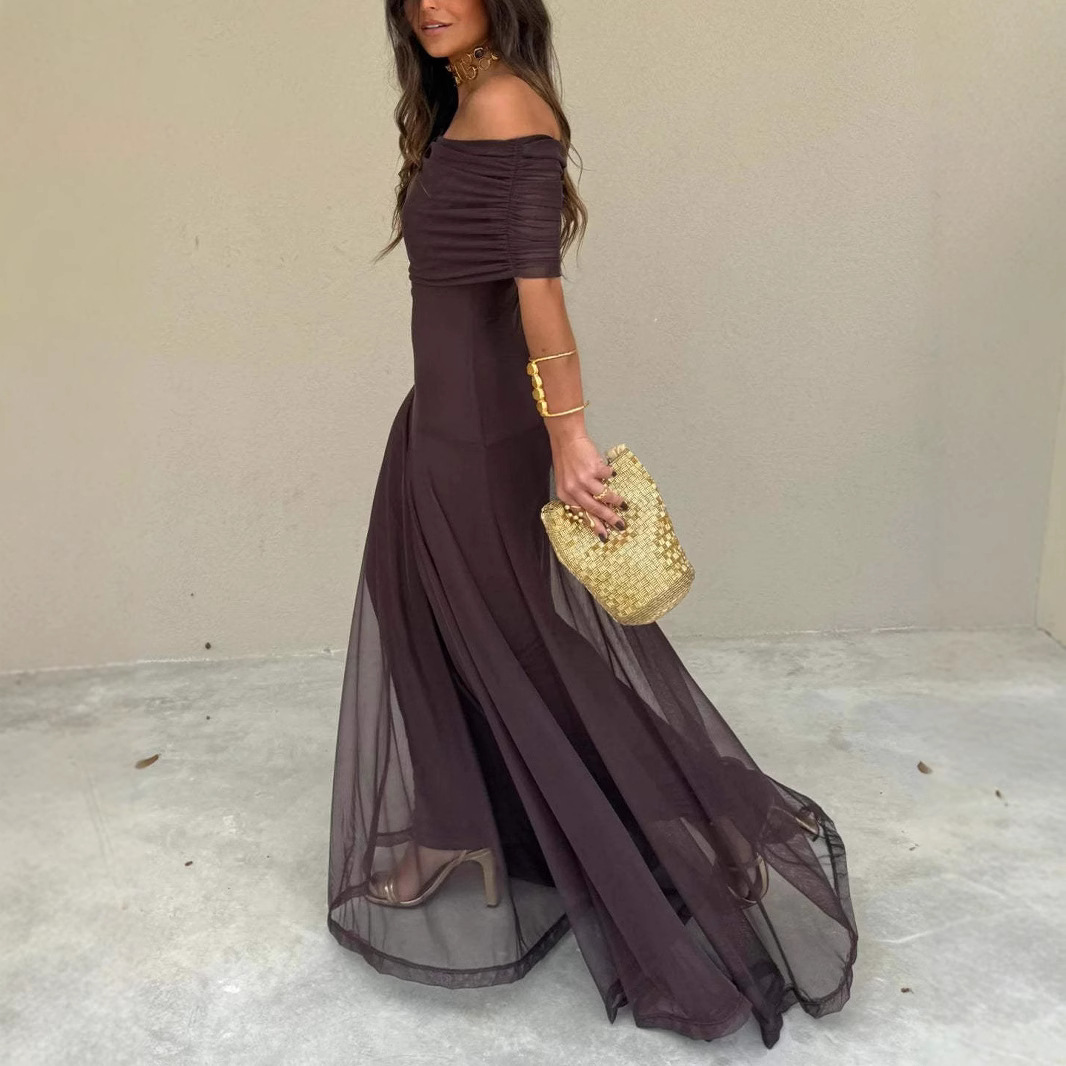 Robe bandeau d'été, robe maxi élégante drapée à épaules dénudées, robe de soirée ajustée style vacances