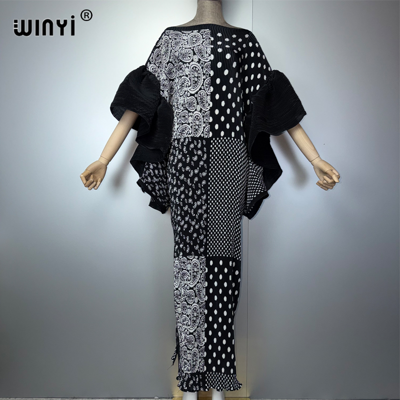 Robe plissée élastique WINYI, style bohème, robe de plage, kaftan élégant, abaya, robe de soirée de luxe Dubaï, robe de soirée pour femme musulmane
