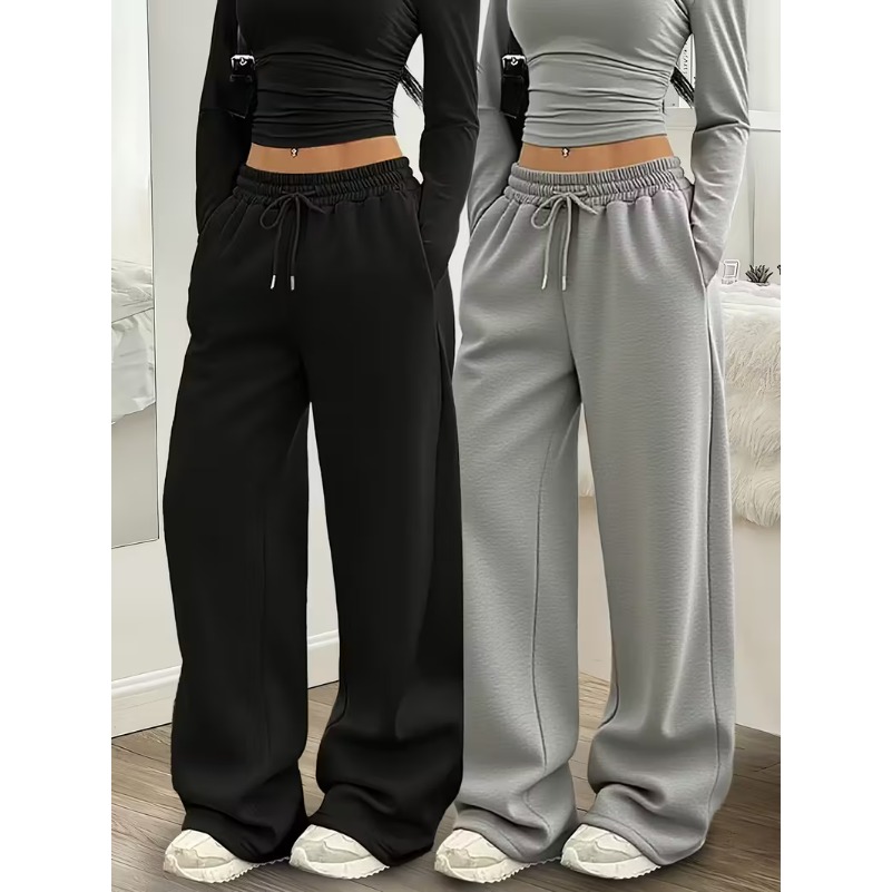 Pantalon de jogging en coton pour femme, décontracté, avec cordon de serrage, coupe ample, unisexe, jambe large, droit, pantalon de survêtement, automne-hiver, baggy, pour la gym et le sport