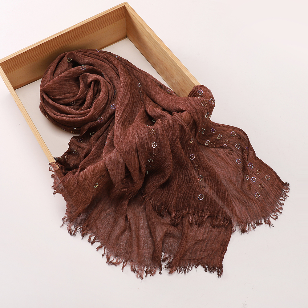 Hijab doux froissé à strass avec franges, écharpe musulmane pour femmes, foulard islamique, châle à bords frangés, foulard islamique pour femmes.