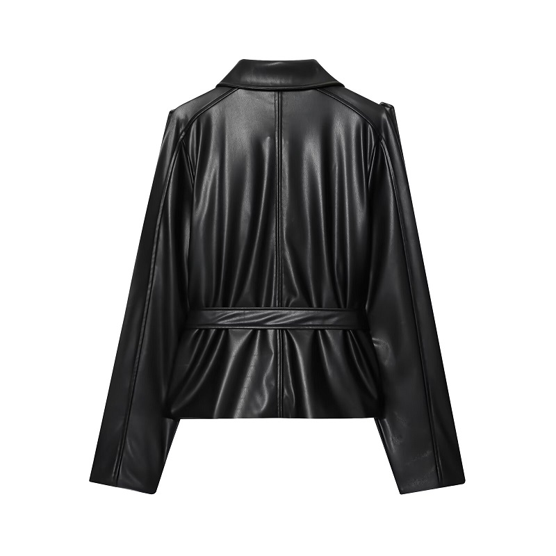 MUJER noir femme Trench manteau Faux cuir recadrée veste femme nouveau en manteaux d'extérieur coupe-vent femme mode vêtements d'extérieur