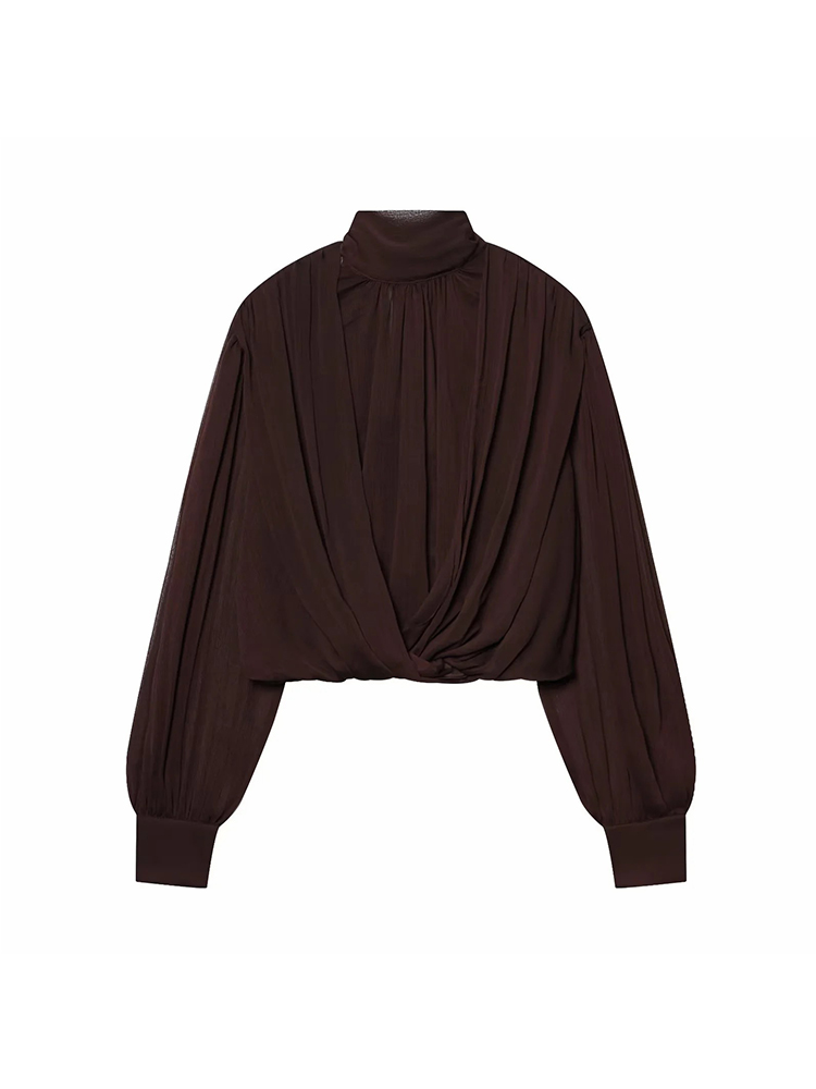 Chemisiers et hauts pour femmes, mode féminine, chemisiers amples à manches longues, élégants, printemps, chemisiers chics pour femmes, hauts à col montant