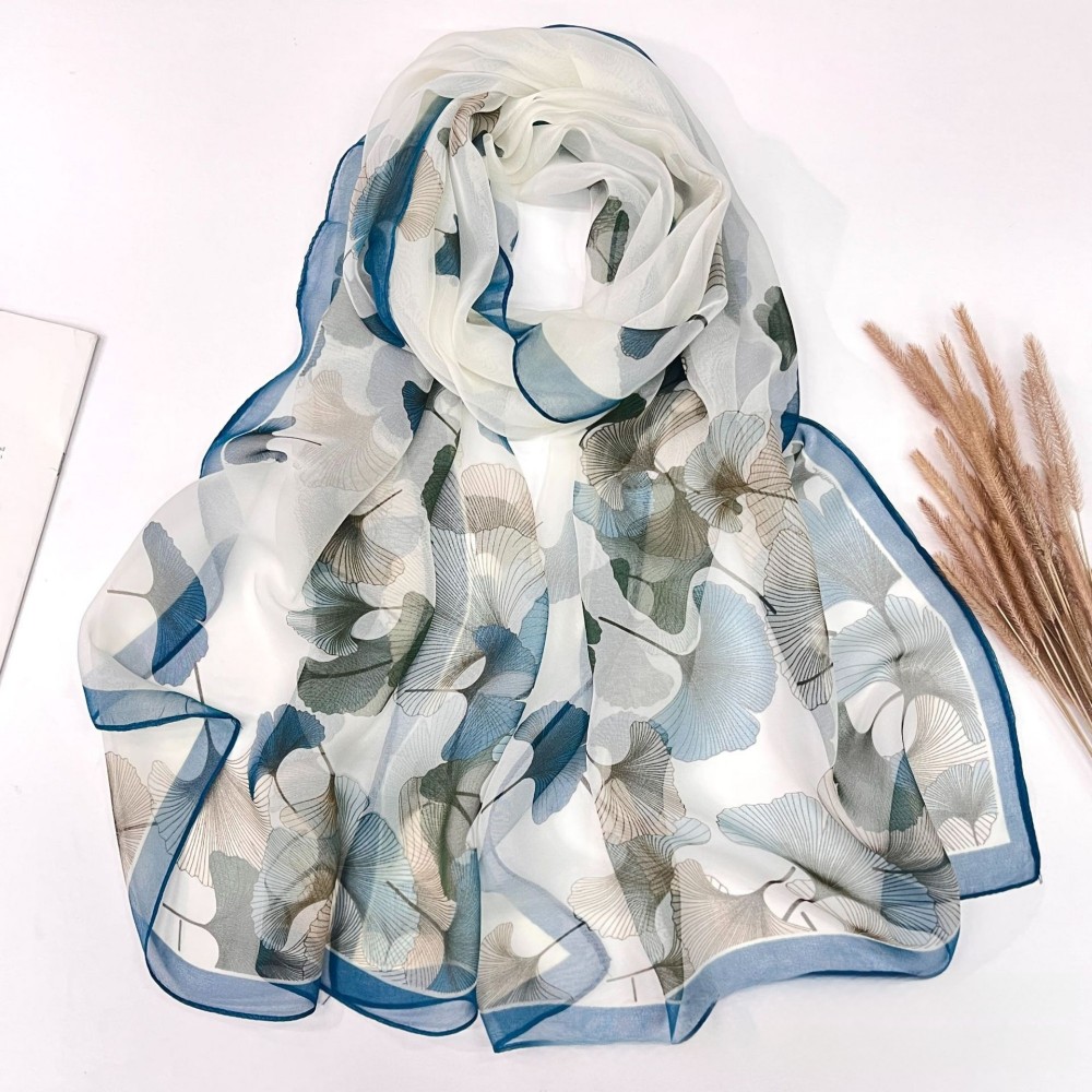 Écharpe en mousseline de soie florale pour femme – Georgette soyeuse 160x50cm, enveloppement de plage d'été léger et hijab de protection solaire