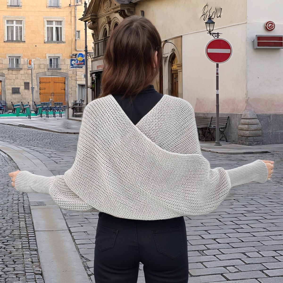 Écharpe châle tricotée épaisse avec manches, tricot doux et chaud, Cardigan, cape, épaule, protection du cou, Pashmina