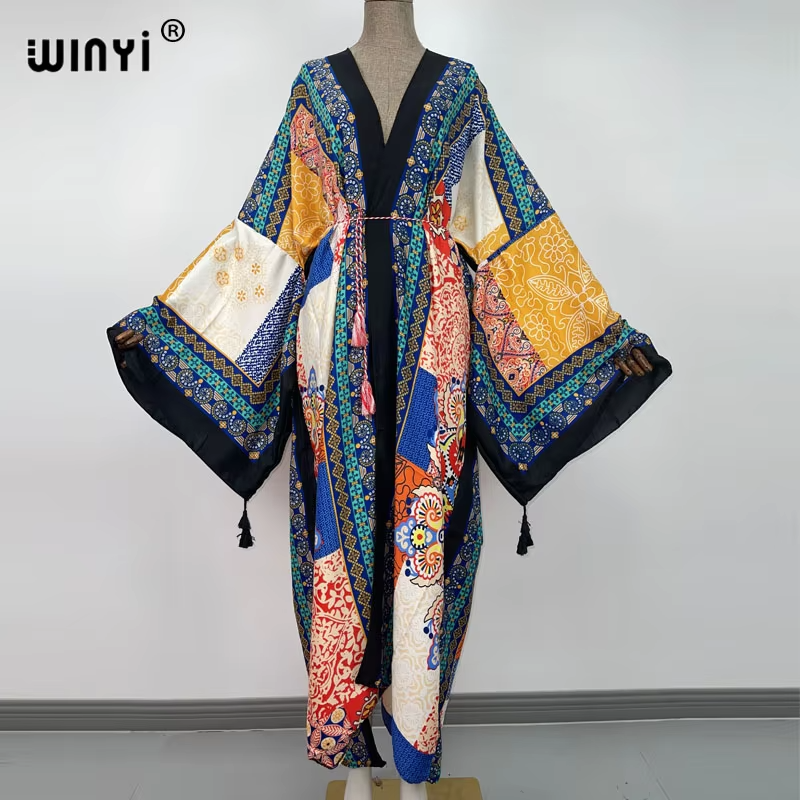 Manteau kimono d'été WINYI à imprimé, cardigan à manches longues, abaya pour femme musulmane, robe bohème, kaftan abaya, caftan de luxe de Dubaï
