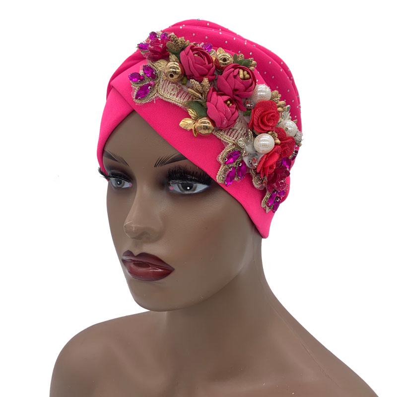 Nouveau Turban Africain Scintillant pour Femme, Coiffe de Fête, Foulard Musulman, Bonnet, Chapeau 2023 avec Bouquet de Strass