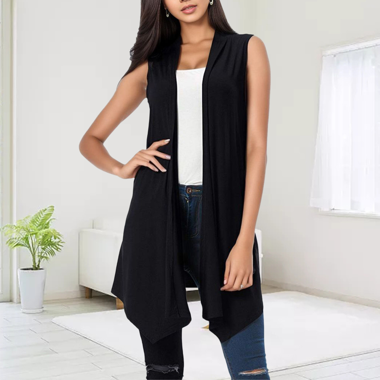 Cardigan drapé sur le devant pour femme, ourlet oscillant asymétrique, manteau mince et résistant au soleil, chemisier en fibre, glacé, décontracté, été