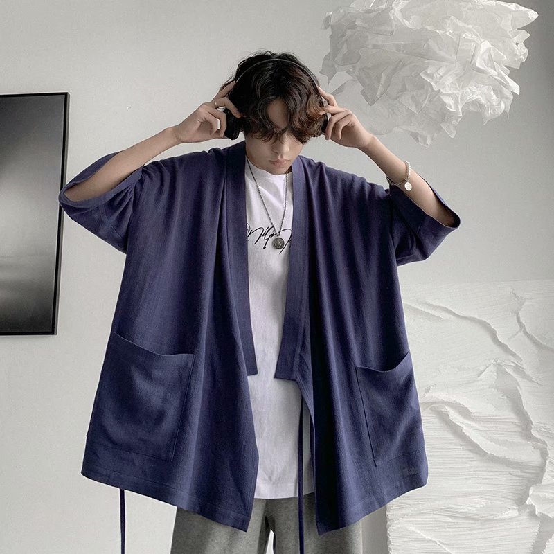 Cardigan Kimono Japonais en Coton et Lin pour Homme, Style Rétro, Vintage, Harajuku, Vestes Décontractées